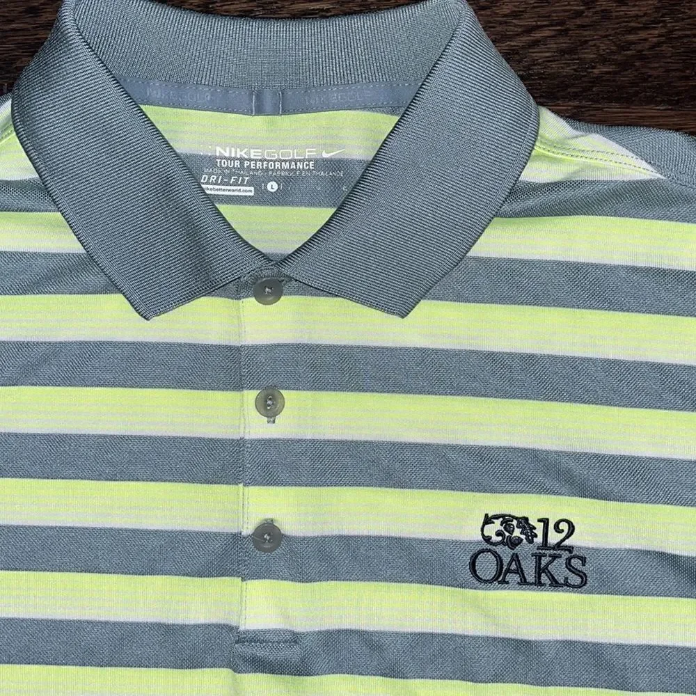 Nike Tour Performance Neon/Gray 12 Oaks Raleigh NC area Golf Course shirt L